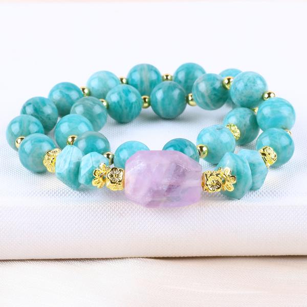 11MM 14MM Tianhe Stone Amethyst Crystal Gemstone Bead Bracelets 2 Layer