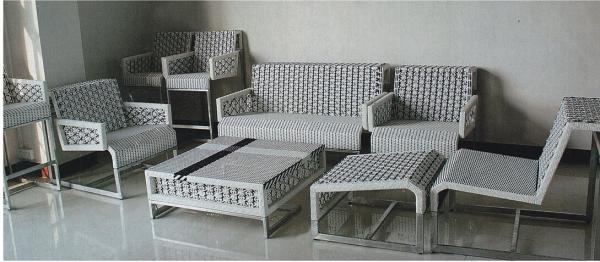 9pcs Stainless steel metal base rattan aluminum sofa bar chair collection  --9183