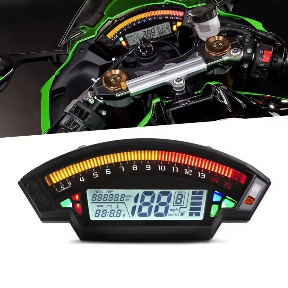 Motorcycle LCD Digital Speedometer 14000 RPM Tachometer Odometer 6 Speed for Kawasaki ZX10R 2011-2016