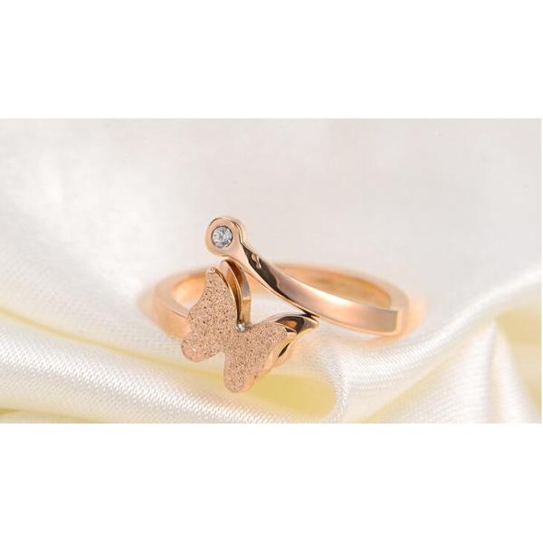 Rose Gold Butterfly Rings for Girl Diamond Finger Ring for Lady Stainless Steel Frosted Gold Ring