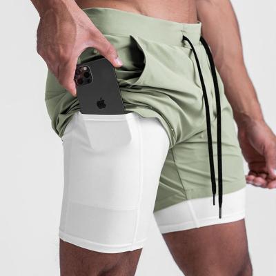 2 In 1 Double Layer Sports Mens Gym Shorts Custom LOGO 5 Inch Fitness Workout Shorts