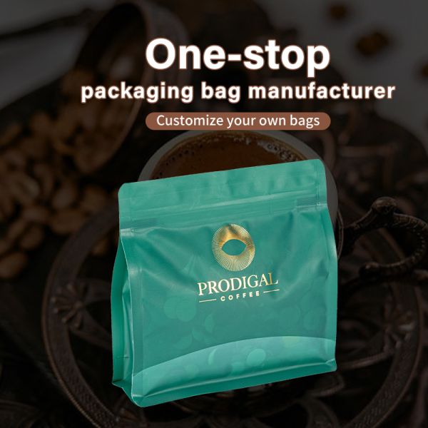 Recyclable Materials Food Grade Safety Valve Zipper Square Bottom Plastic Coffee Beans Packing Bags