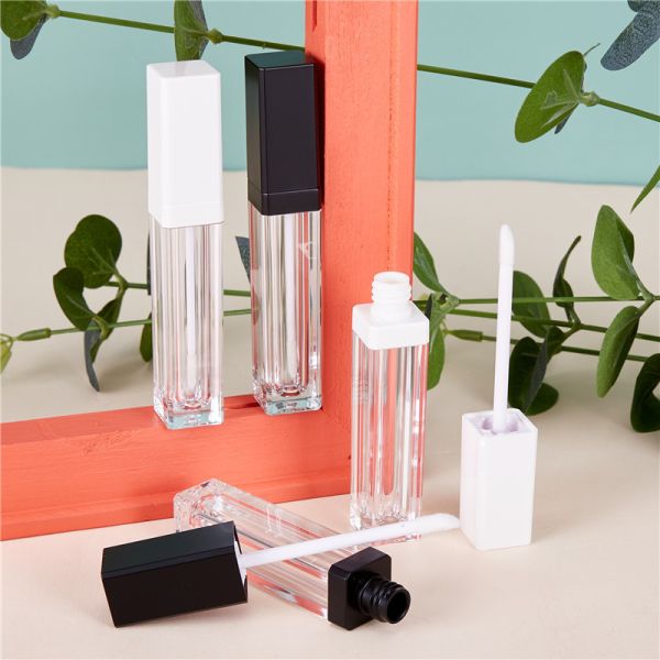 7ml Slim White Black Square Plastic Empty Lip Gloss Tube Cosmetic Container