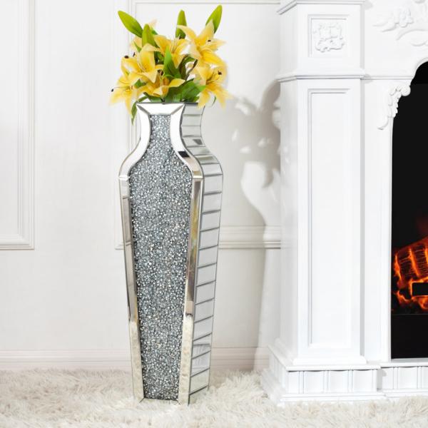 Home Decoration Mirrored Furniture Tall Floor Vase Clear Glass Crystal For Wedding