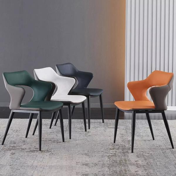 Steel Frame Nordic Leather Chair Armrest Dining Chair Hollow Outdesign