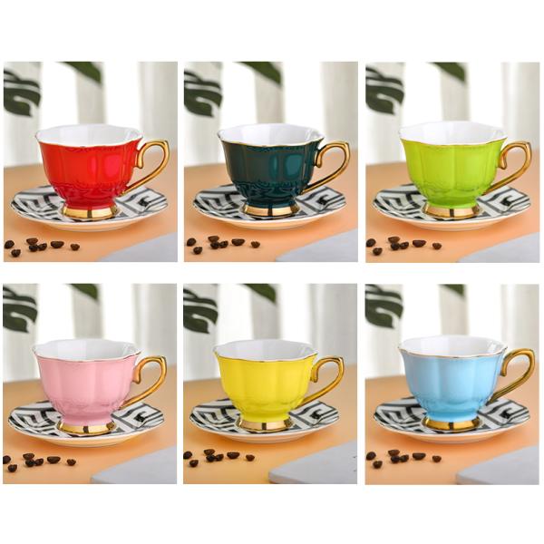 240ml Ceramic Gold Rim Porcelain Turkish Coffee Cups Tea Set Of 6