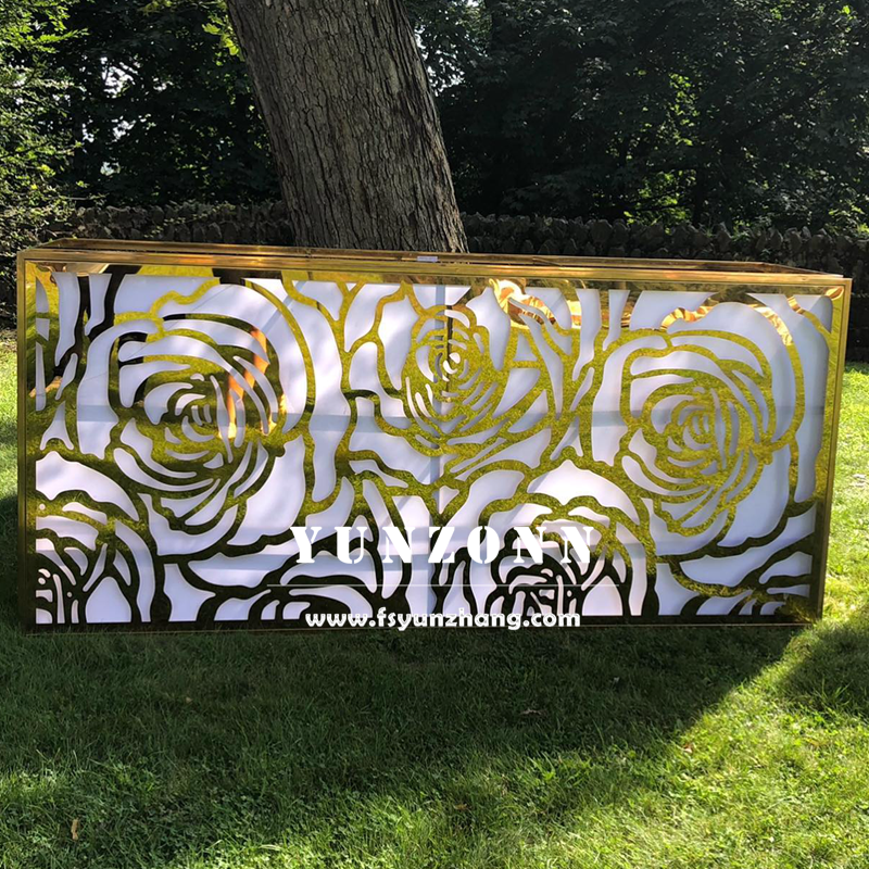 Club Furniture Round Stainless Steel Frame Gold Rose Pattern Portable bar Table Wedding bar Counter