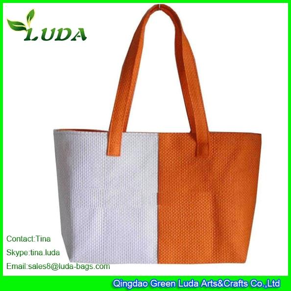 LUDA Two-tone Straw Bags Paper Cloth Straw Beach Bags
