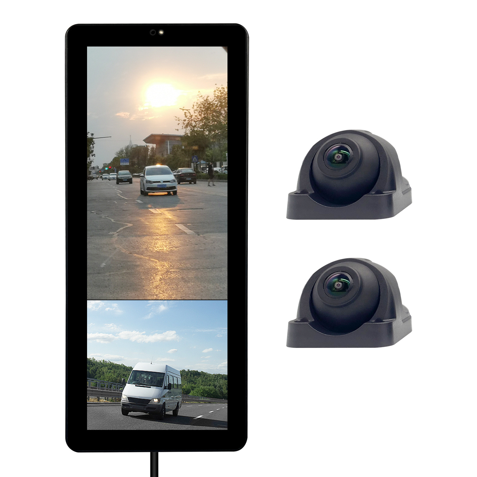 12.3 Inch Touch Screen Mirror Monitor, 1080P AHD Reverse Camera with 360° View & Blind Spot Detection System for Truck and Bus