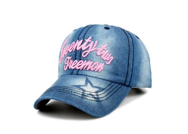 Royal Blue Cowboys Baseball Cap , Outdoor Sports Plain Denim Distressed Mens Denim Cap
