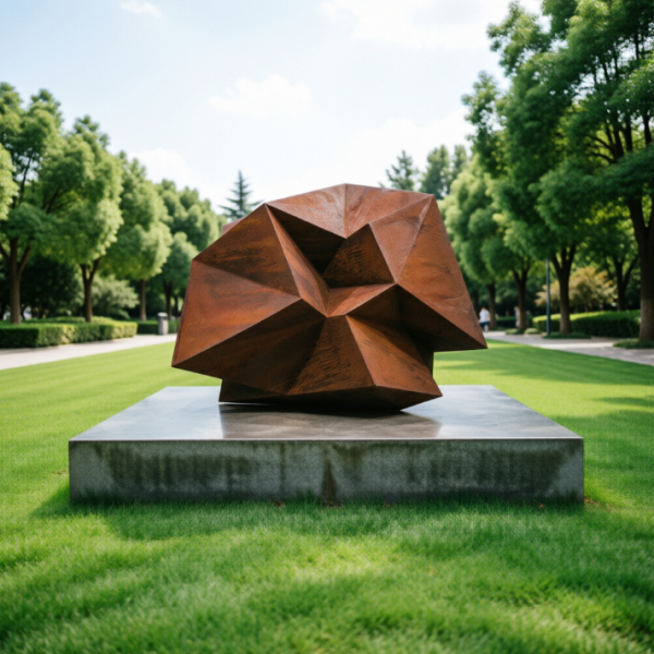 Large Abstract Corten Steel Geometric Sculpture Modern Outdoor Polyhedron Art Statue Garden Park Plaza Hotel Landscape Decor