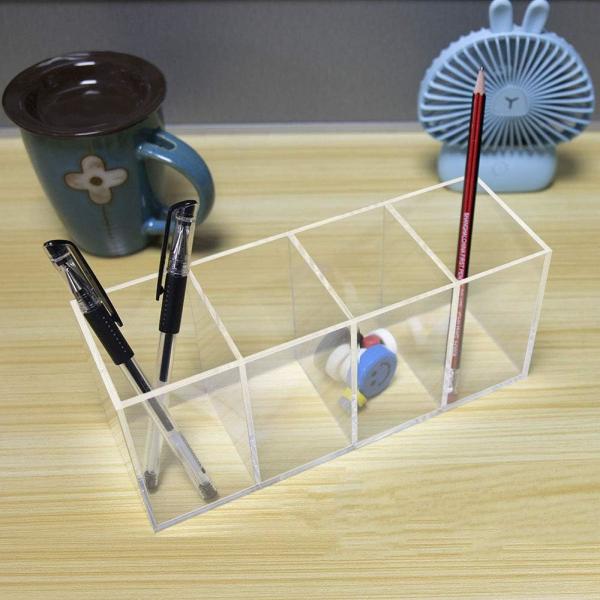 Acrylic Pen Holder 4 Compartments Clear Pencil Holder Organizer Makeup Brush Holder