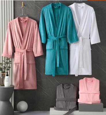 Bata de baño de rizo de algodón con logotipo personalizado, cómoda, 100% algodón, para hotel