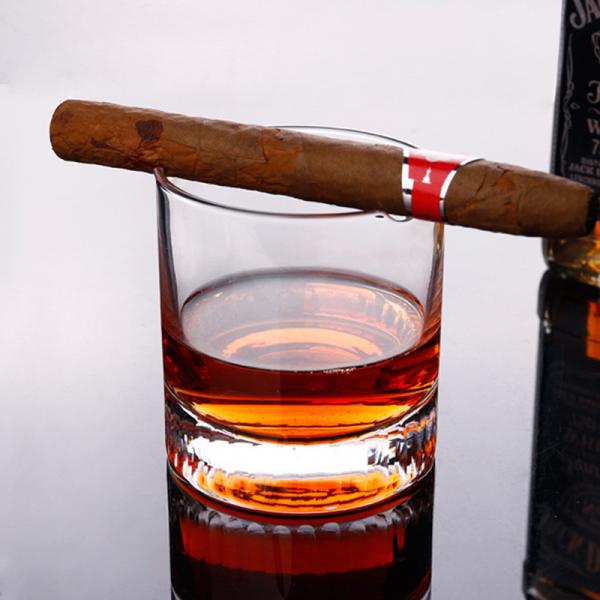 260ml Old Fashioned Whiskey Glass , Indented Cigar Rest Whiskey Shot Glasses