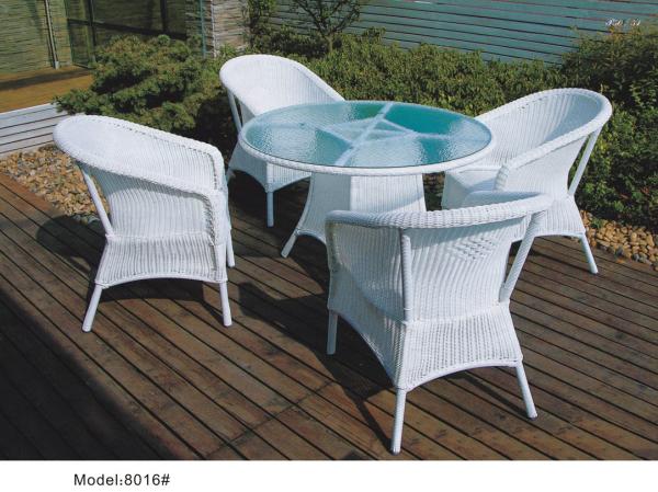 5-piece synthetic rattan wicker outdoor glass top restaurant dining furniture 4 armchairs-8016