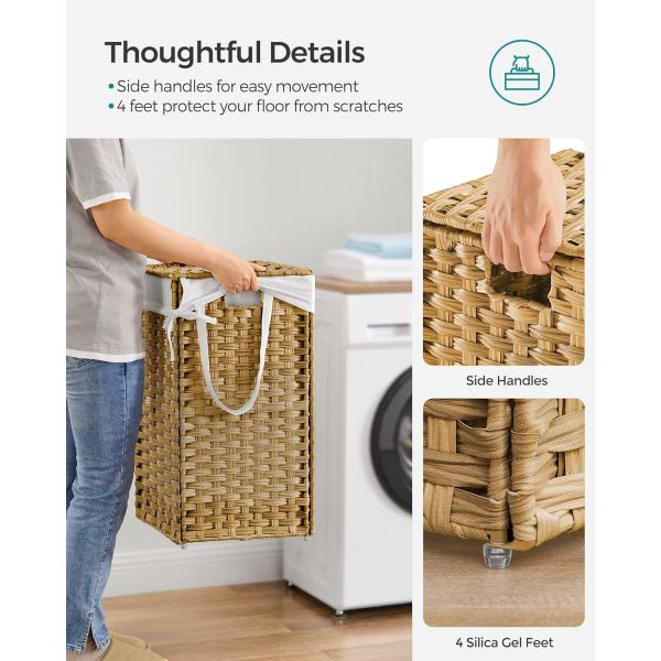 Laundry Hamper With Lid, 23.8 Gallon (90 L) Synthetic Rattan Clothes Laundry Basket With Lid And Handles, Foldable, Removable Liner, Goose Yellow