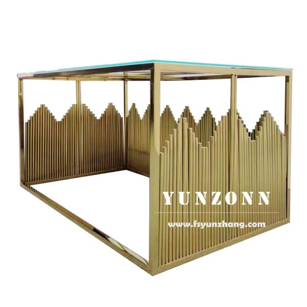 New Design Foshan Hotel Wedding Furniture Gold Stainless Steel Bride and Groom Square Dining Table