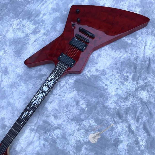Custom Electric Guitar Rosewood Top Covered Black Hardware in Burgundy Customized Logo Shape