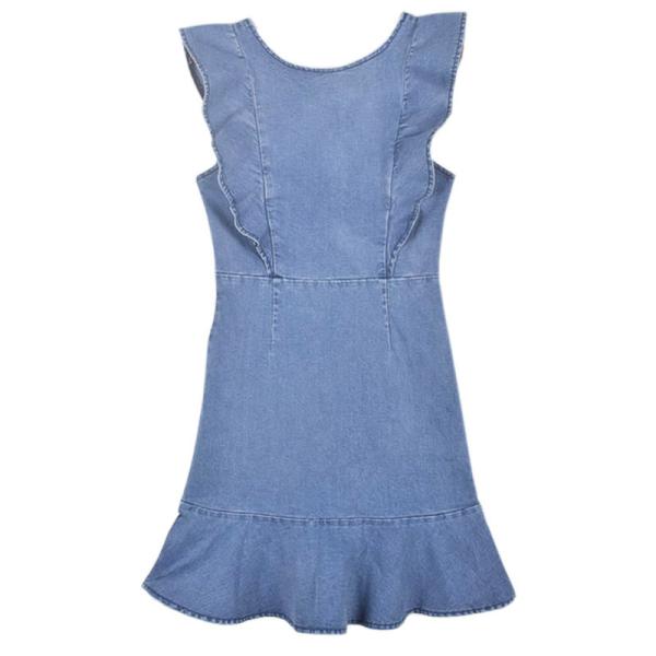 Sleeveless RTS-SKIRT-01 15cm Ladies Denim Dress With Frill