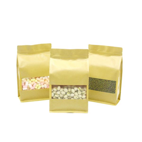 Transparent window zipper top kraft paper packaging bag Side Gusset stand up coffee pouch