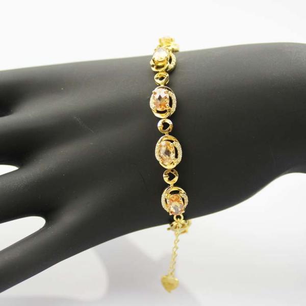 Gold Plated Silver with 5x7mm Oval Champagne Citrine and Clear Cubic Zircon Tennis Bracelet(B06CHAMPAGE)