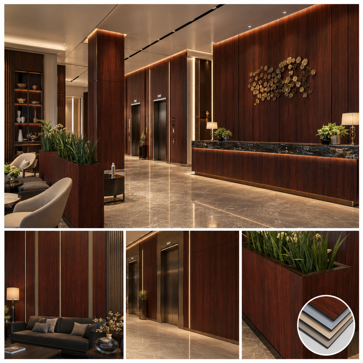 Decorative Compact Laminate HPL Wall Panel, Wood Grain Commercial Interior Wall