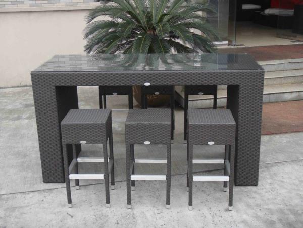 Resin Wicker Bar Set , Dark Brown Rattan Conservatory Furniture