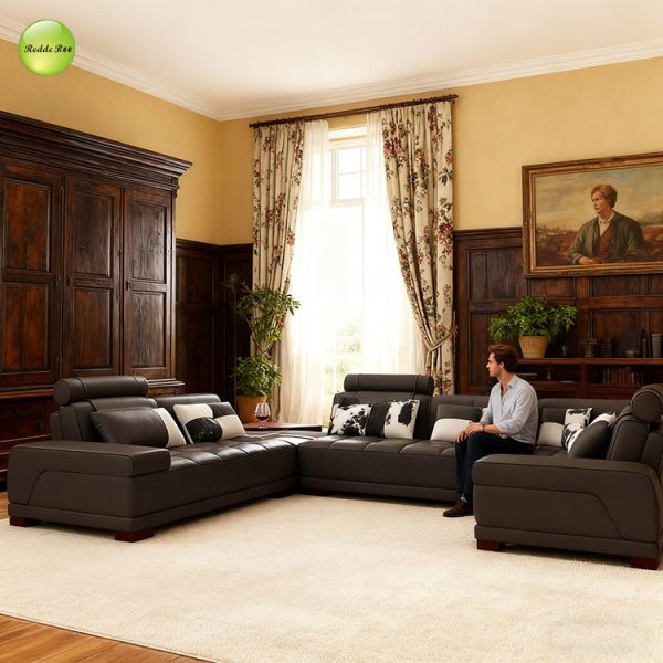 Minimalist Gray Leather Modular Sofa: Geometric Lines, Premium Build – Modern Art Hub Transform