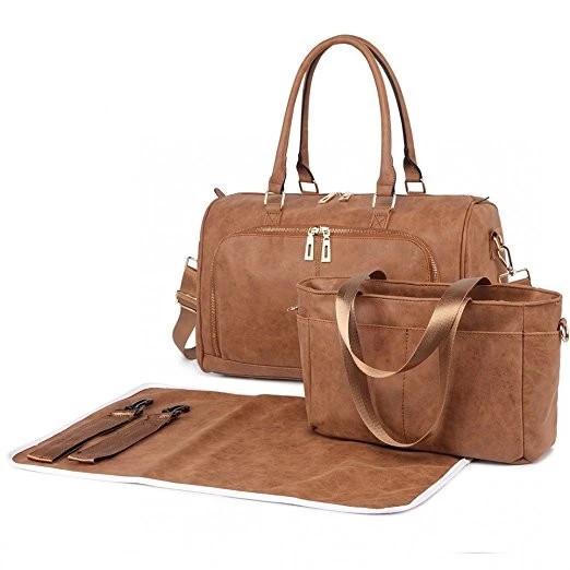 PU Leather Tote Baby Diaper Backpack Duffle Bag For Mummy
