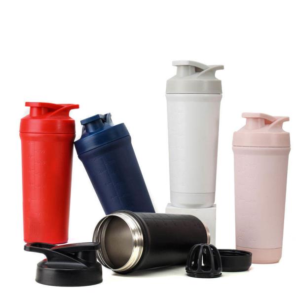Insulated Stainless Steel Shaker Bottle With Blenders Double Walled Keep Hot & Cold