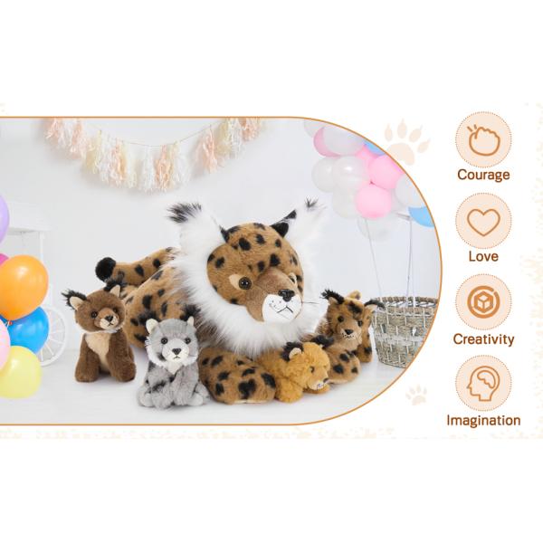 MorisMos 5-Piece Lynx Bobcat Stuffed Animals 18-Inch Soft Polyester Cotton Plush Toys for Kids Perfect Birthday Gift for Boys