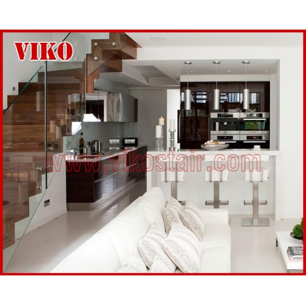 Double Steel Plate Staircase VK62S Tread beech ,Railing tempered glass, Handrail b eech Stringer,carbon