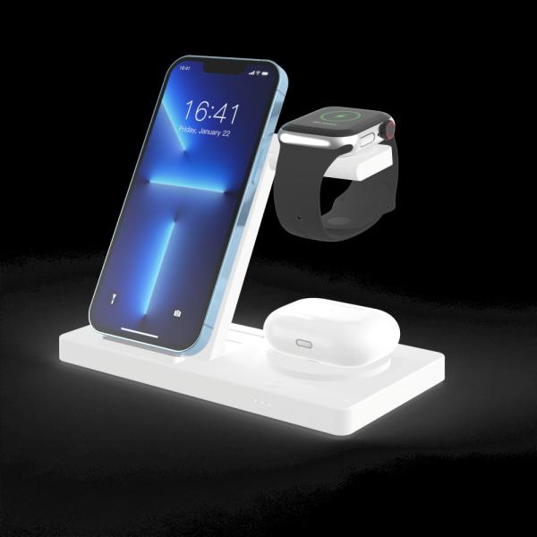 Station de recharge sans fil pliable de 15 W en blanc/noir/vert/violet/rose pour le chargement de la montre 3 W Sortie 5 W/7,5 W/10 W/15 W