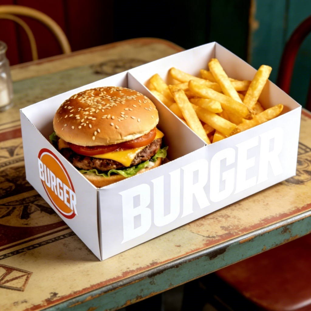 Custom Logo Printing Eco-Friendly Kraft Paper Leak & Heat Resistant Burger Box for Fast Food Packaging