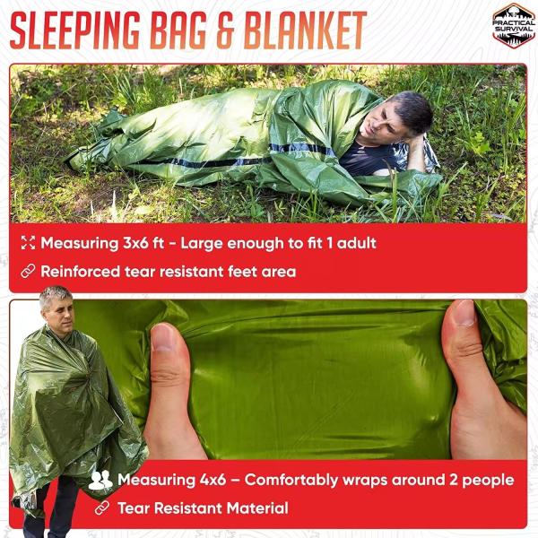 Kit de abrigo de sobrevivência de emergência com tenda de emergência saco de dormir manta poncho para acampar ao ar livre