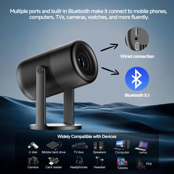 J1 Dark Gray  Freestyle Projector 720P 1080P Smart Mini Projector With Android 11.0