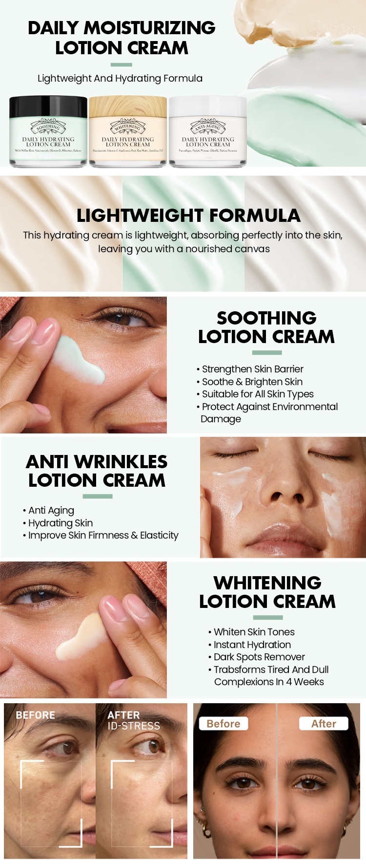 OEM ODM brand customized face cream anti-aging facial moisturizing cream lotion weight reducing natural brightening skin care products
