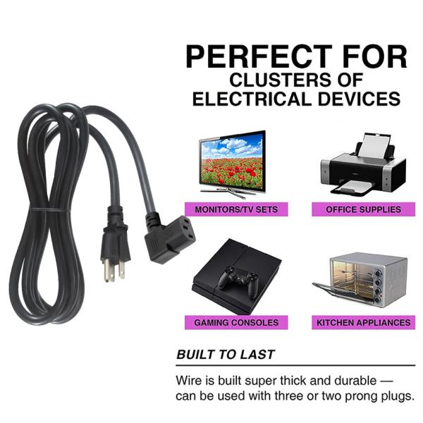 US 3ピンプラグから右角 IEC C13 電源コード 3フィート