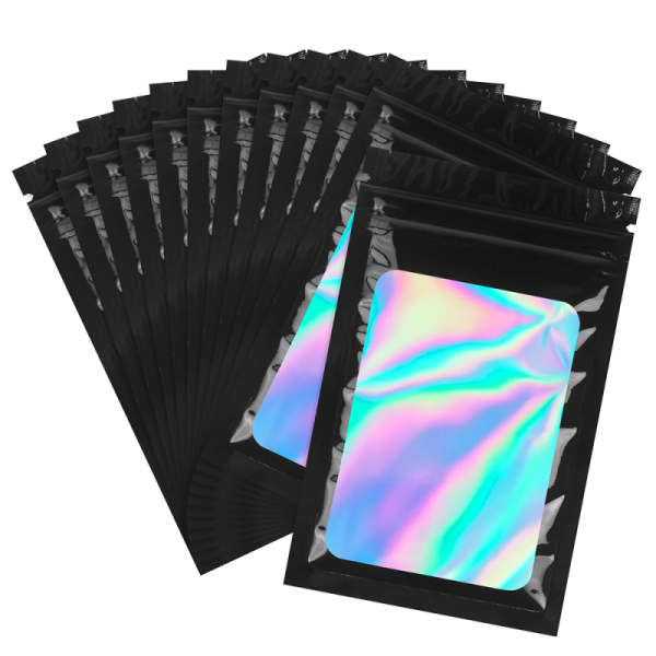 Wholesale Small Holographic Plastic Baggies Clear Pouch Hologram Ziplock Bag Zipper Pouch Mylar Bag