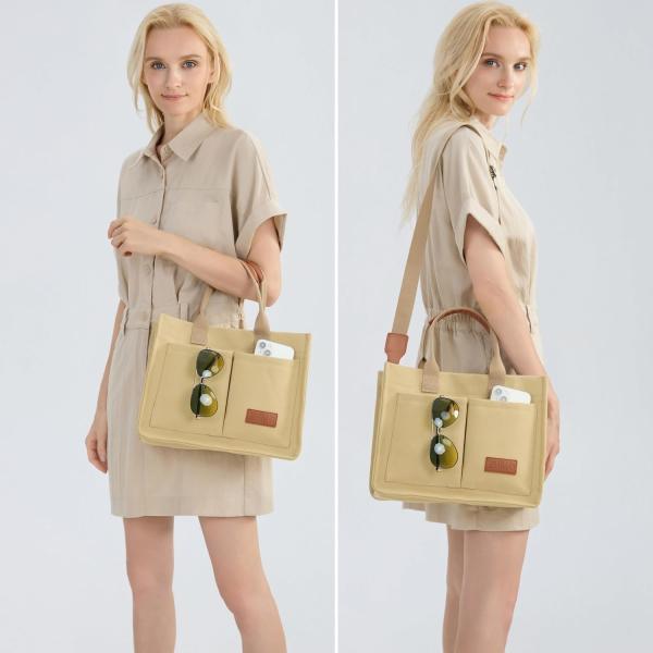 LARGE CANVAS TOTE BAG FOR WOMEN WITH POCKETS,LAPTOP CROSSBODY PURSES EVERYTHING EVERYDAY BAG HANDBAGS FOR WORK BEACH GYM