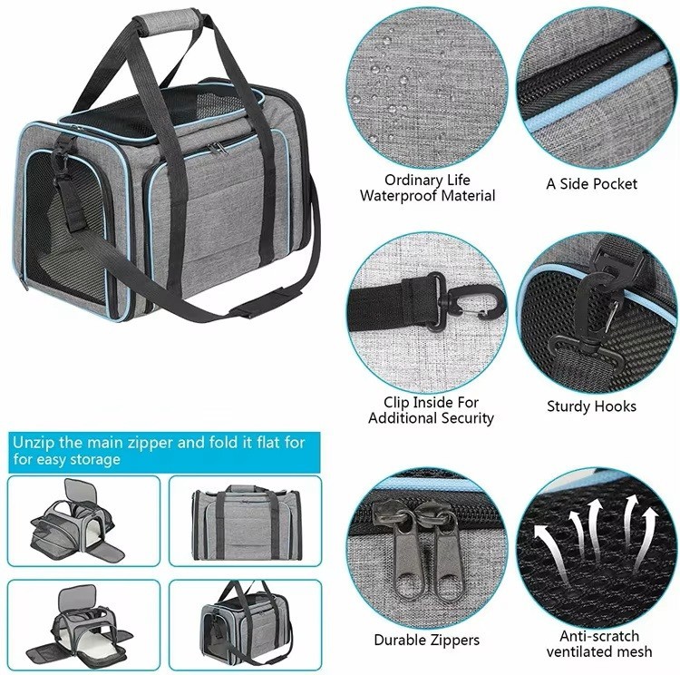Airline Approved Expandable Pet Carrier Soft Sided Pet Travel Carrier Bag