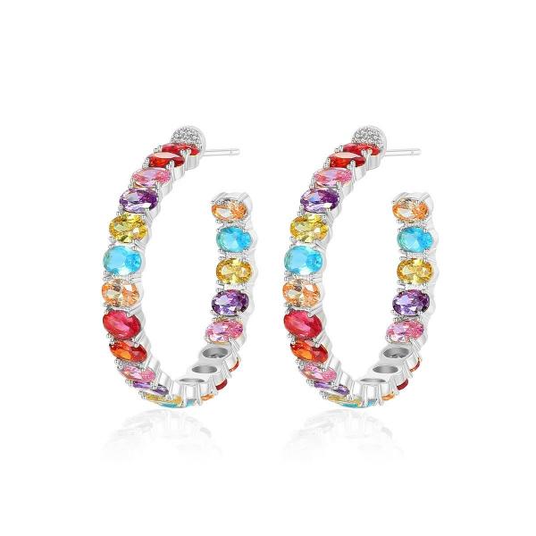Colorful Brazilian 18K Gold Hoop Earrings Oval Cut Brass Earrings Hoops