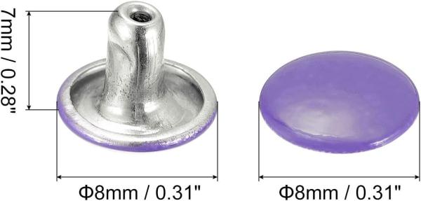 Rebites roxos de acabamento brilhante de 9 mm de tampa dupla para materiais de aço inoxidável de artesanato de couro