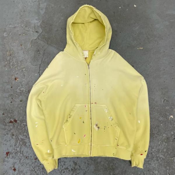 Custom Washed Sun Faded Distressed Mens Cropped Cotton Terry Heavyweight 420 Gsm Zip Up Rivet Studded Rhinestone Hoodie