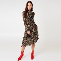 Das mulheres longas da luva da cópia do leopardo das mulheres da forma vestidos maxi