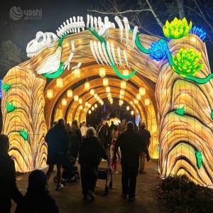 Custom Dinosaur Fossil Cave Walk‑Through Light Tunnel, Prehistoric Theme LED Lantern Tunnel for Dinosaur Park & Night Festival
