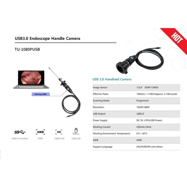 1080P FHD Medical Endoscope Camera with SONY CMOS Sensor and Auto White Balance