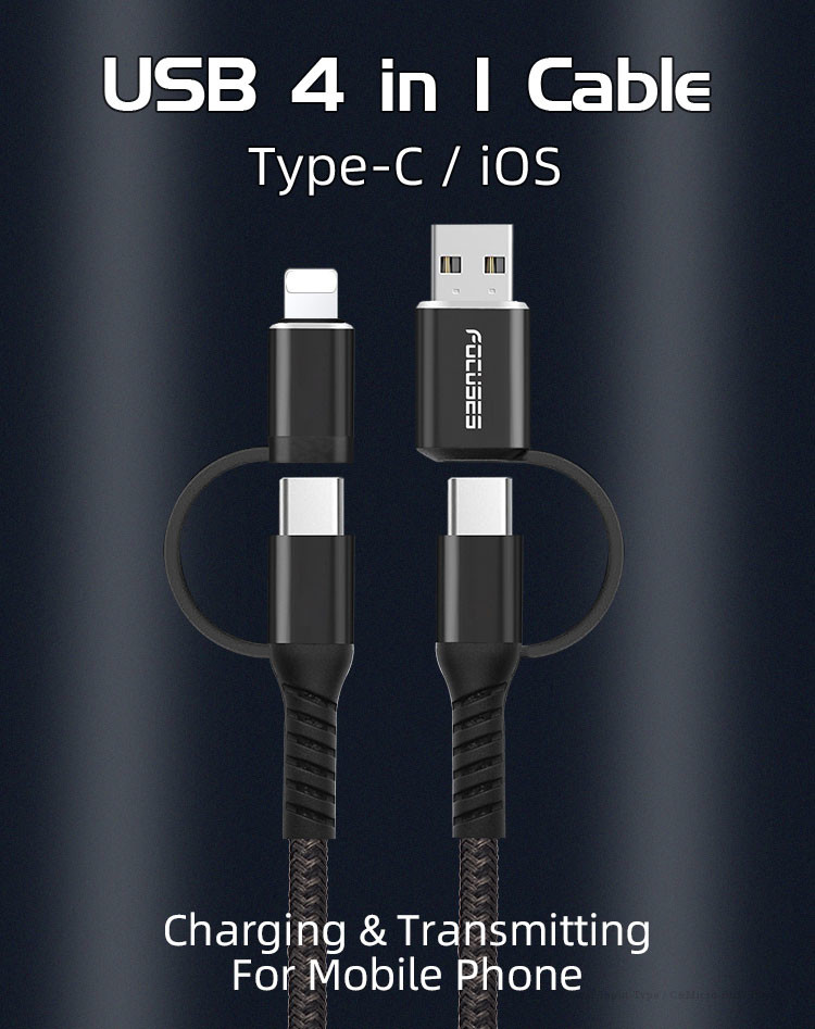 PD 60W Nylon Braided Lightning Cable Fast Charging 4 In One USB Cable