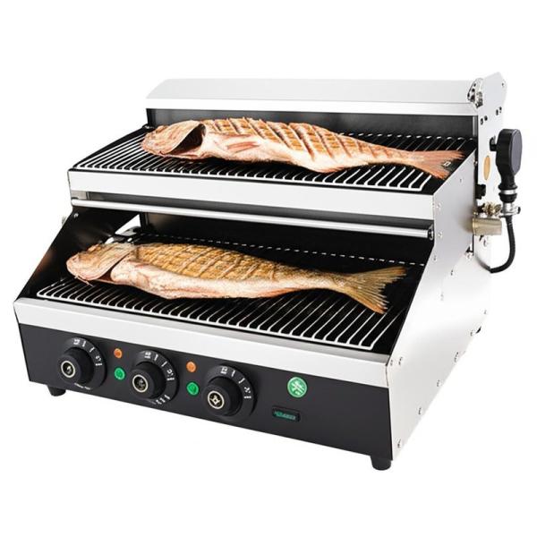 Commercial electric fish grill with Double-layer 4 compartments 4 fish at a time BBQ Grill Oven Equipment