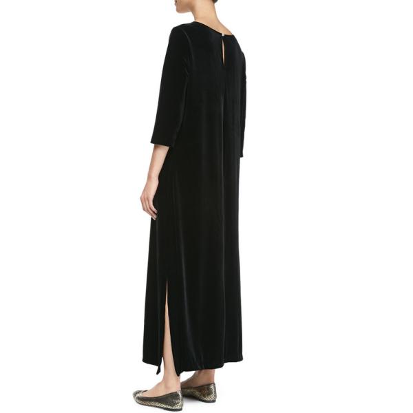 34-Sleeve Long Dress, Black